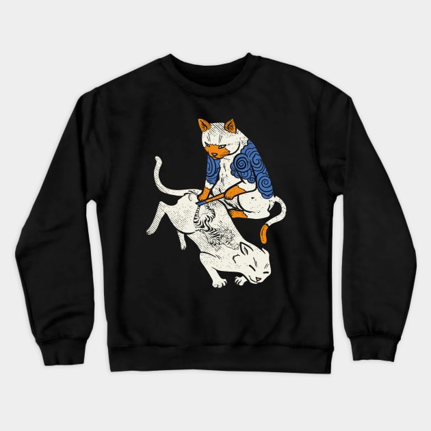 Cat inking Tiger on Cat Irezumi Tattoo Artist Catlover Gift Crewneck Sweatshirt by Riffize